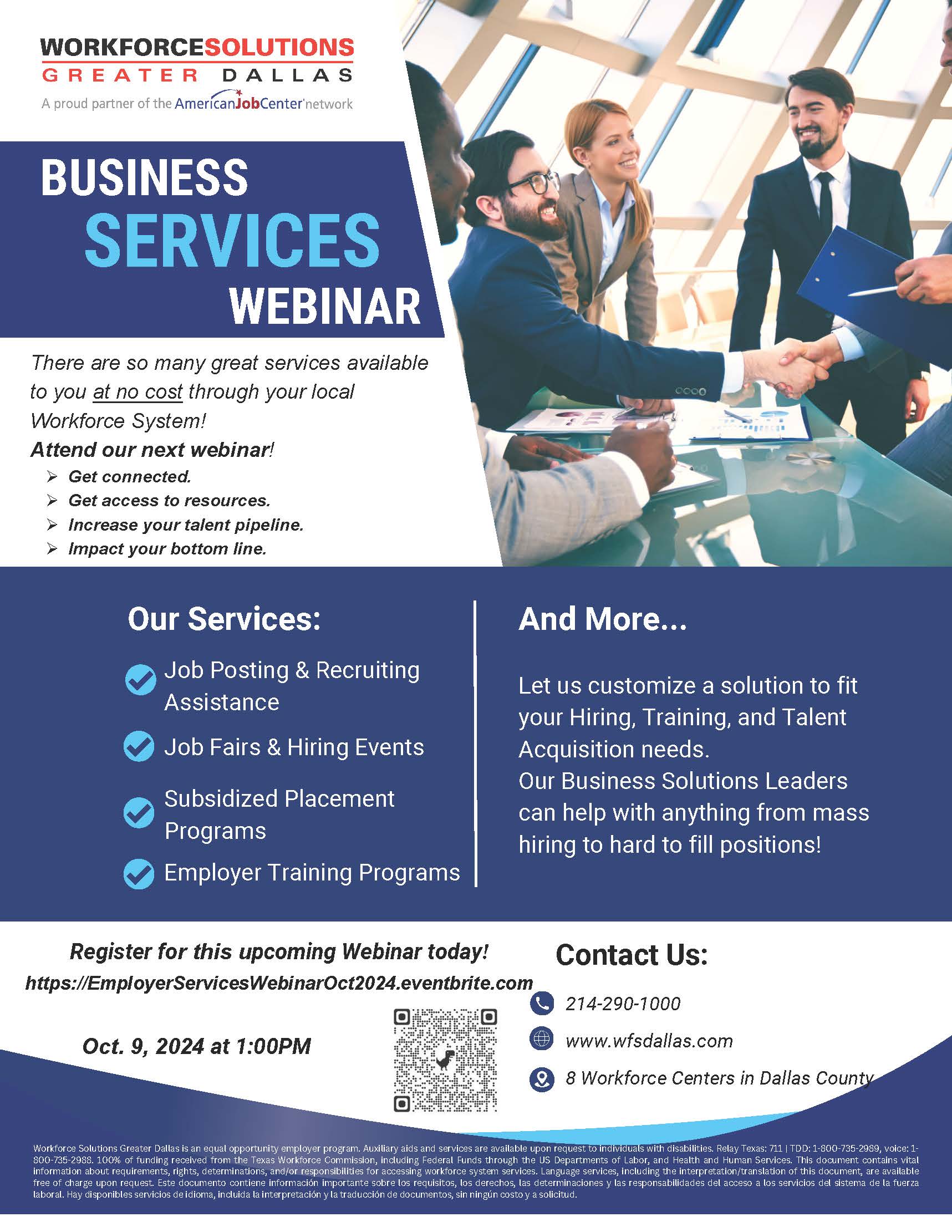 Workforce Solutions Greater Dallas Business Services Workshop Flyer