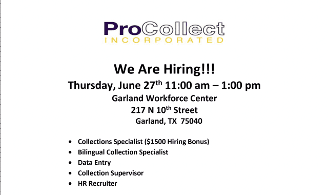 Pro Collect Incorporated Hiring event image